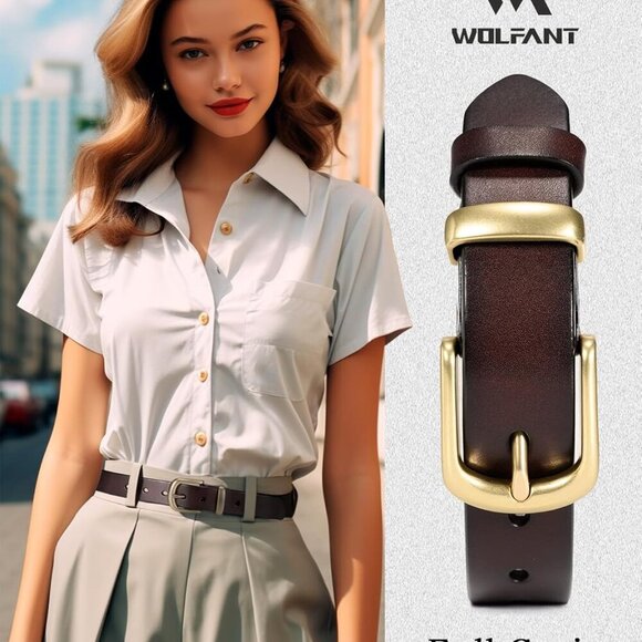 Womens Belts for Jeans,1.1" Fashion Ladies Belt with Gold Buckle,100% Italian Fu - Picture 5 of 6